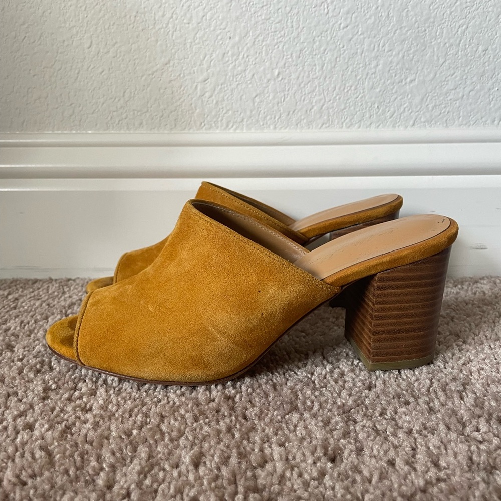 Golden Yellow Suede Peep Toe Block Heel